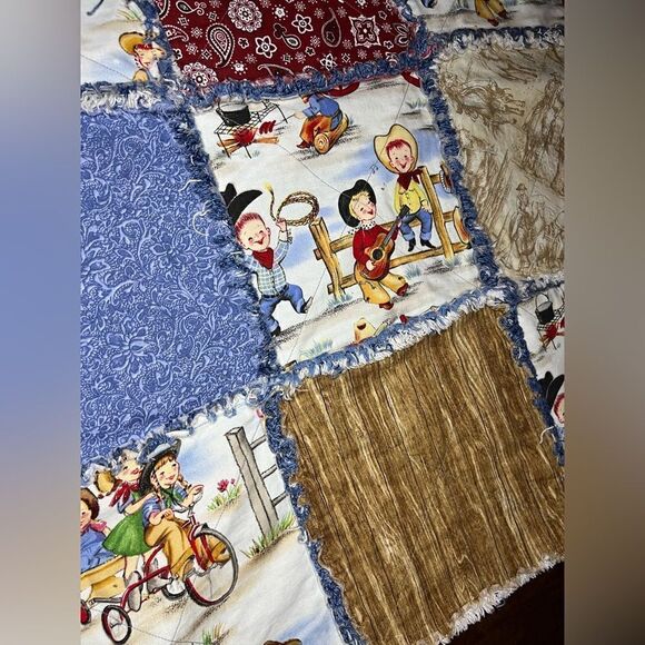 Cowboy western bandanna denim throw blanket - Picture 6 of 8